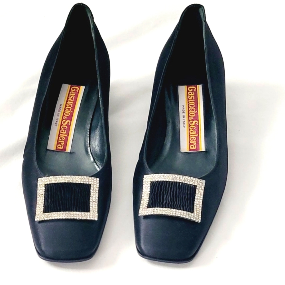 Casuccio & Scalera Satin black flat w/ heel 7 1/2